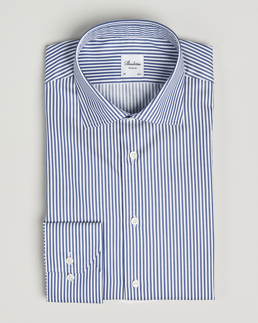 Herr | Skjortor | Stenströms | Regular Fit Striped Cut Away Shirt White/Blue