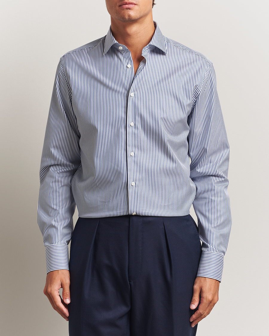 Herr | Skjortor | Stenströms | Regular Fit Striped Cut Away Shirt White/Blue
