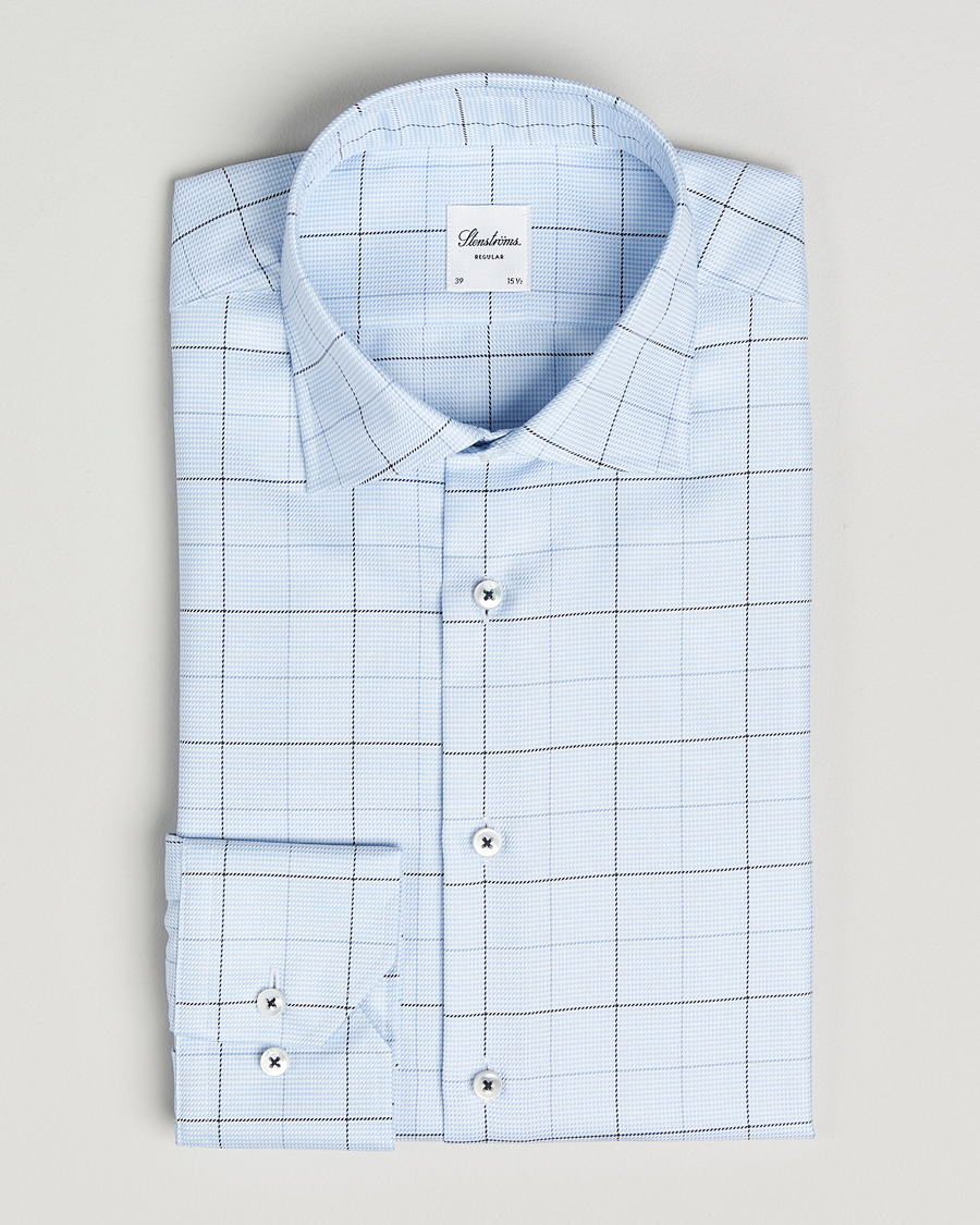 Herr | Skjortor | Stenströms | Regular Fit Cut Away Windowpane Shirt Blue