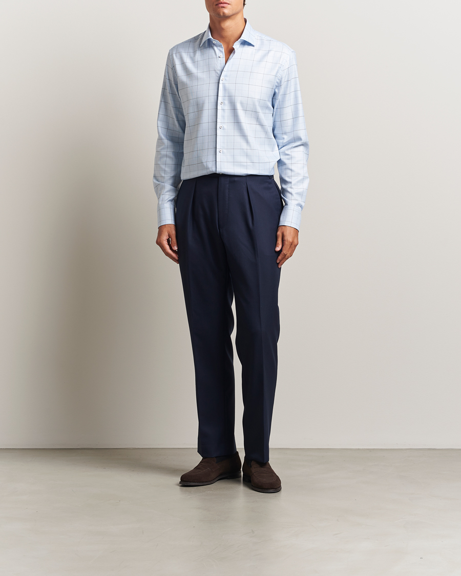 Herr | Skjortor | Stenströms | Regular Fit Cut Away Windowpane Shirt Blue