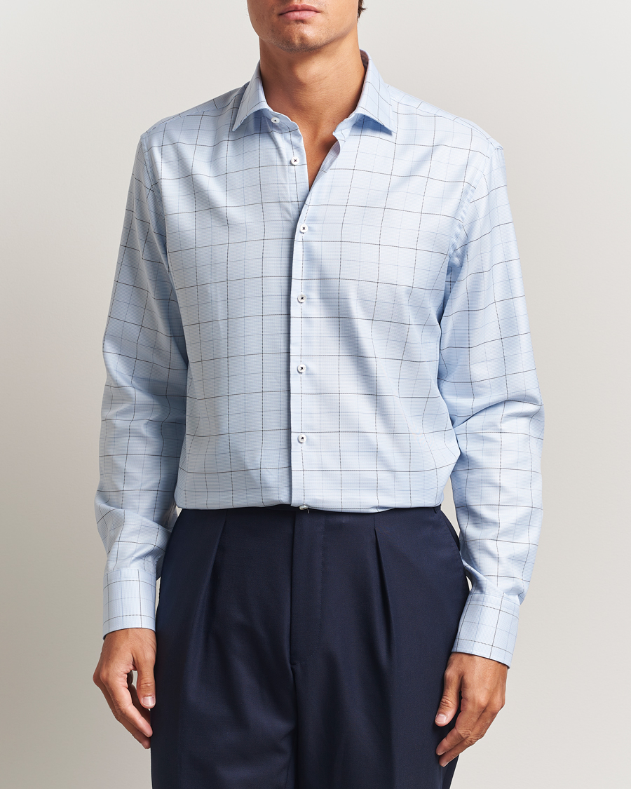 Herr | Skjortor | Stenströms | Regular Fit Cut Away Windowpane Shirt Blue