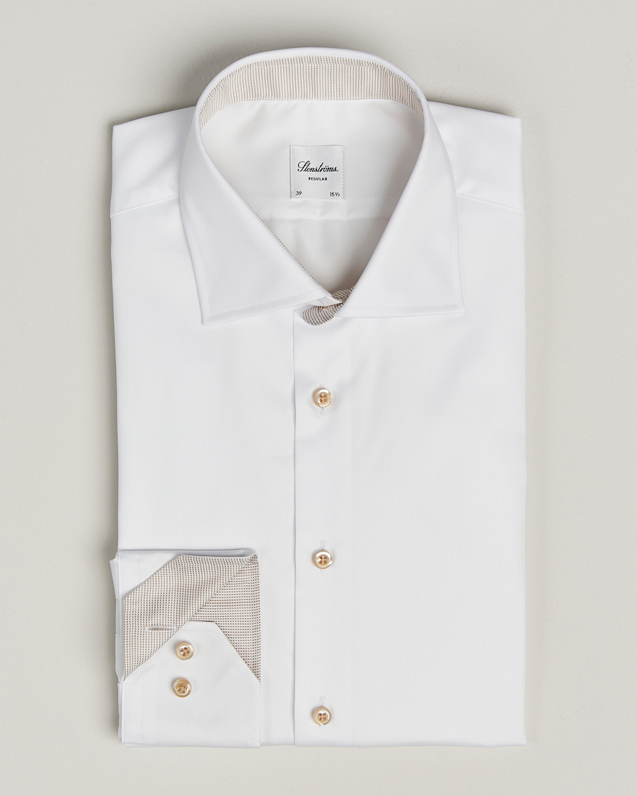 Herr | Skjortor | Stenströms | Regular Fit Contrast Cotton Shirt White