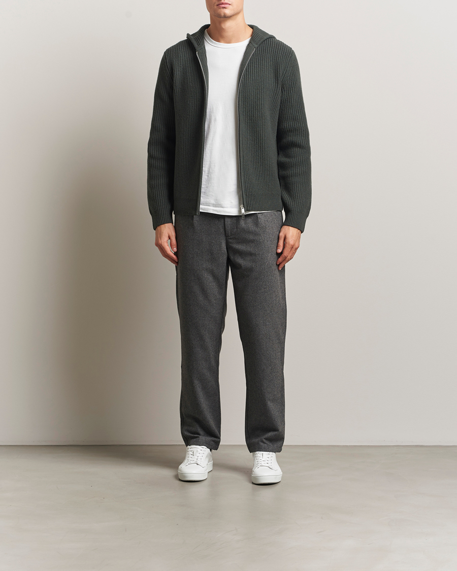 Herr | Tröjor | Samsøe Samsøe | Isak Heavy Knitted Full Zip Hoodie Dark Evergreen