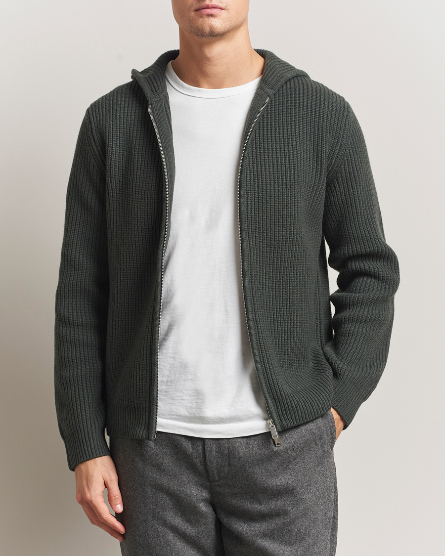 Herr | Tröjor | Samsøe Samsøe | Isak Heavy Knitted Full Zip Hoodie Dark Evergreen