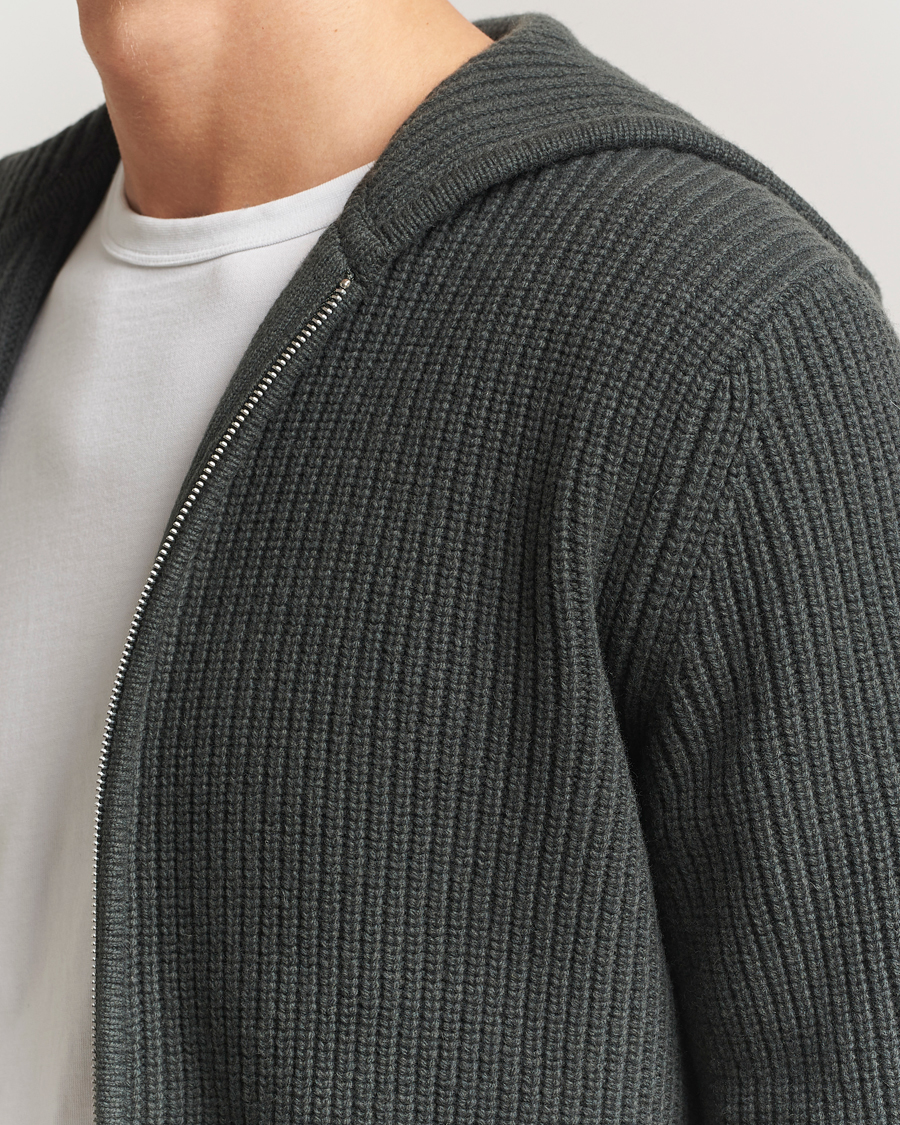 Herr | Tröjor | Samsøe Samsøe | Isak Heavy Knitted Full Zip Hoodie Dark Evergreen