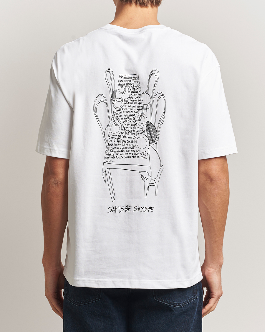 Herr | T-Shirts | Samsøe Samsøe | Dinner Printed Crew Neck T-Shirt White
