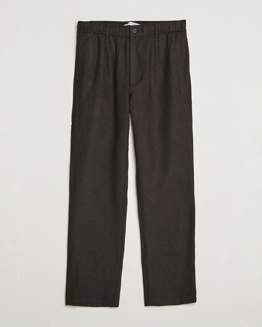 Herr | Byxor | Samsøe Samsøe | Bertil Flannel Drawstring Trousers Black Coffee Melange