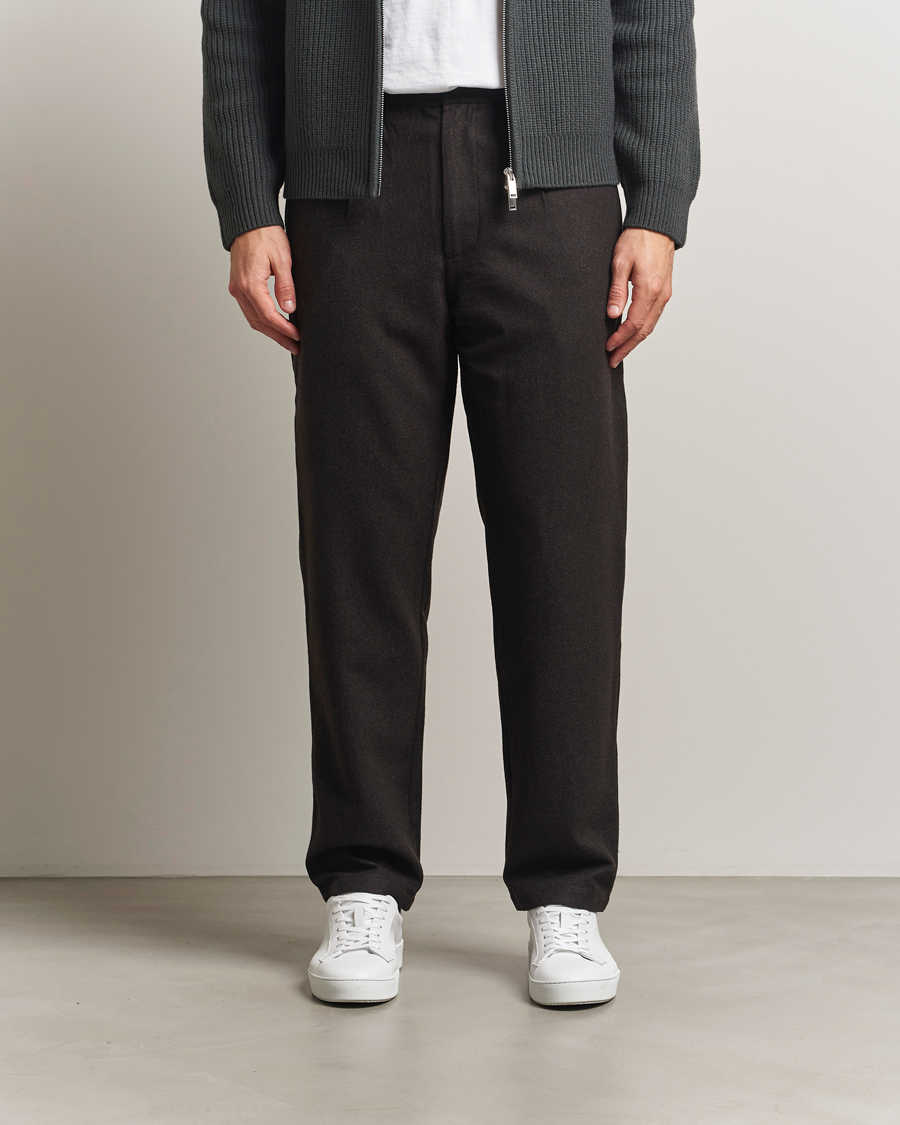 Herr | Byxor | Samsøe Samsøe | Bertil Flannel Drawstring Trousers Black Coffee Melange