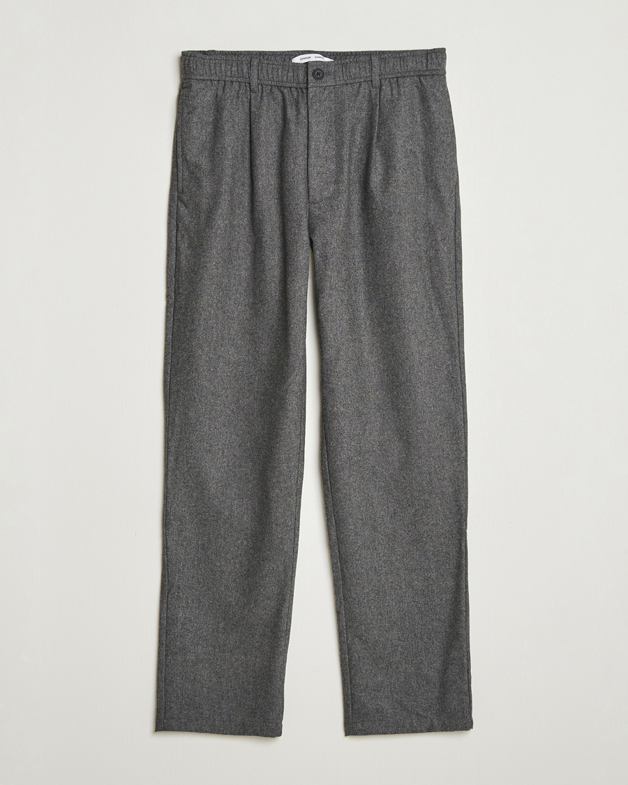 Herr | Byxor | Samsøe Samsøe | Bertil Flannel Drawstring Trousers Dark Grey Melange