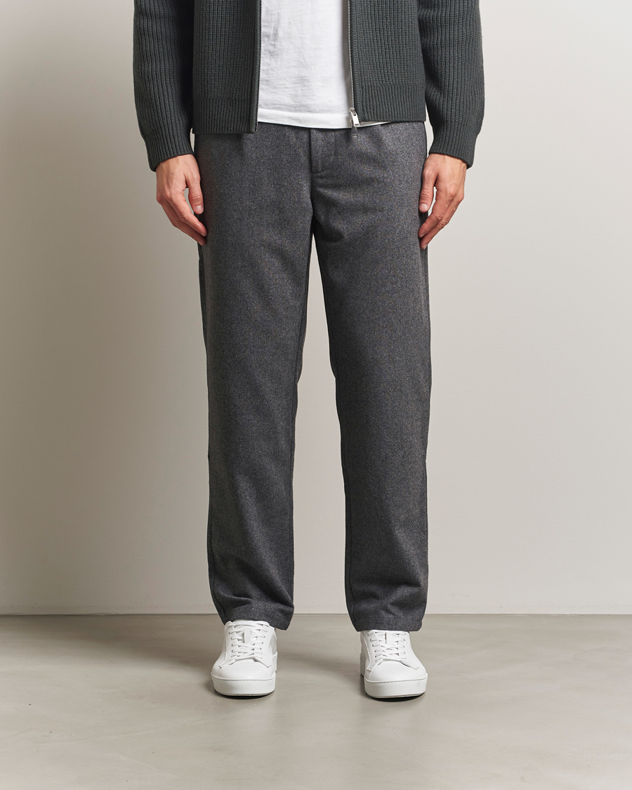 Herr | Byxor | Samsøe Samsøe | Bertil Flannel Drawstring Trousers Dark Grey Melange