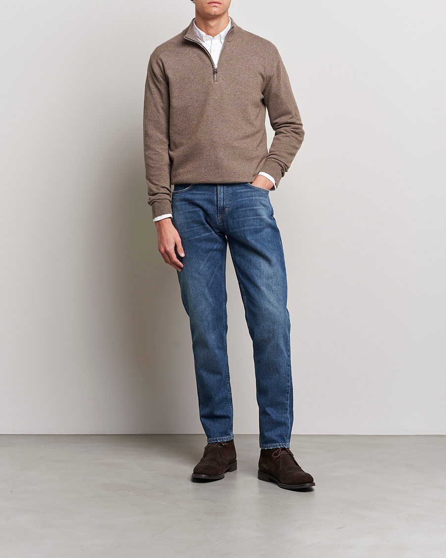 Herr | Tröjor | Oscar Jacobson | Patton Wool Half-Zip Beige
