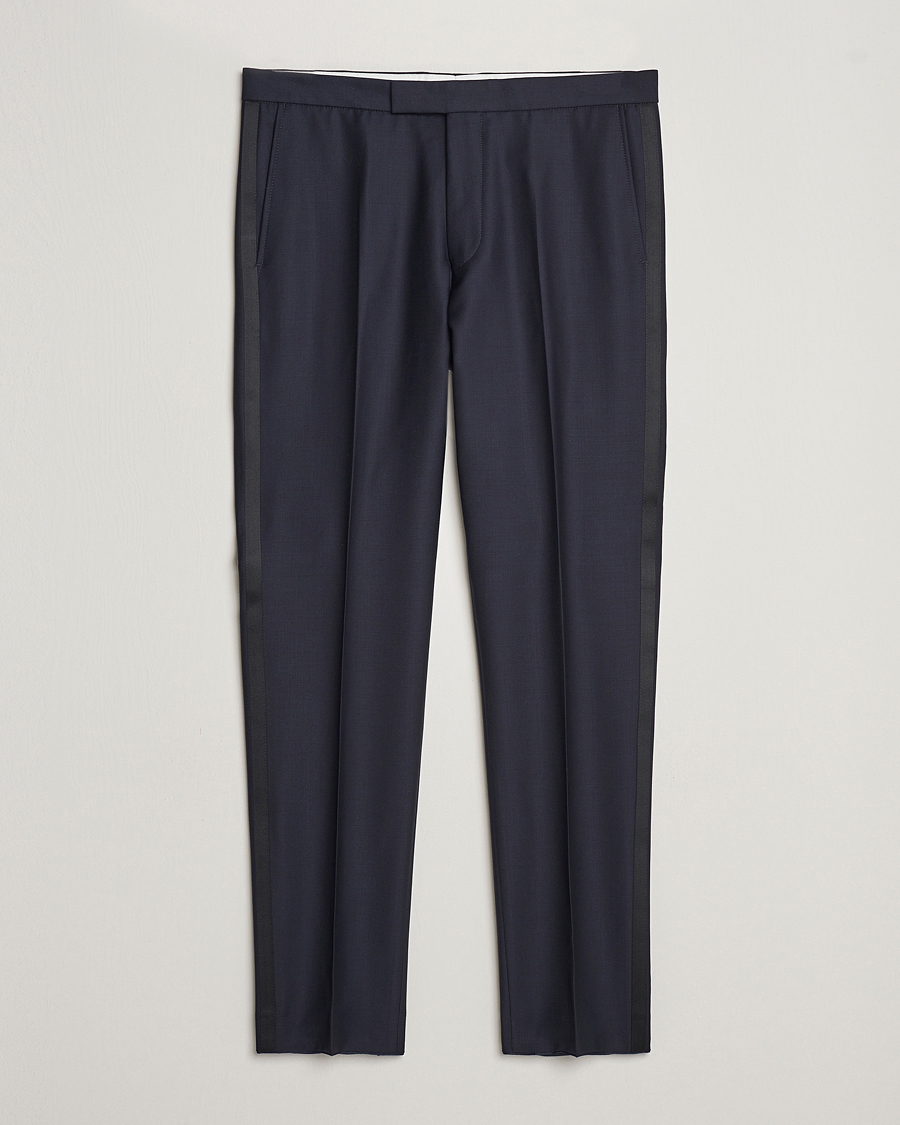 Herr | Byxor | Oscar Jacobson | Denz Wool Tuxedo Trousers Navy