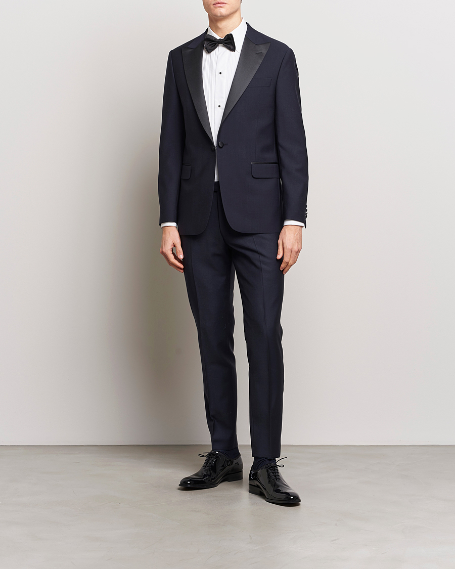 Herr | Byxor | Oscar Jacobson | Denz Wool Tuxedo Trousers Navy