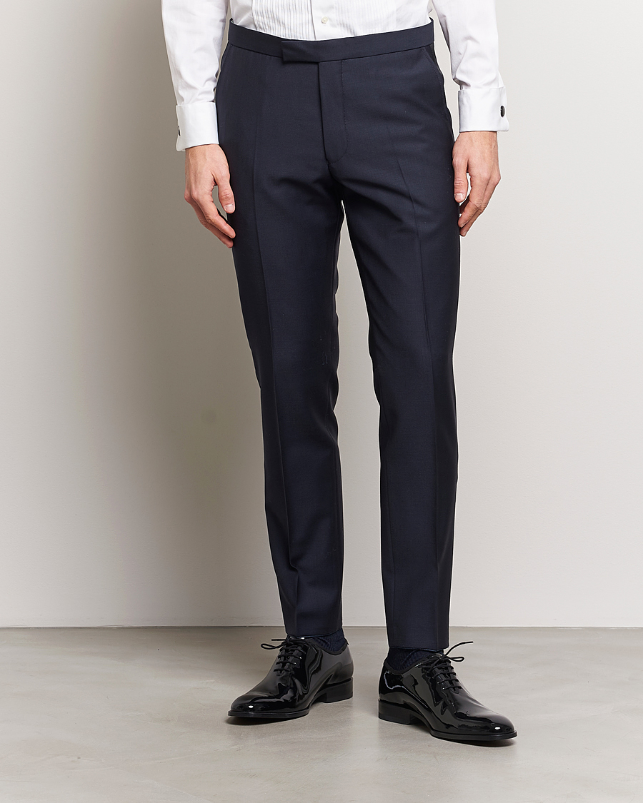 Herr | Byxor | Oscar Jacobson | Denz Wool Tuxedo Trousers Navy