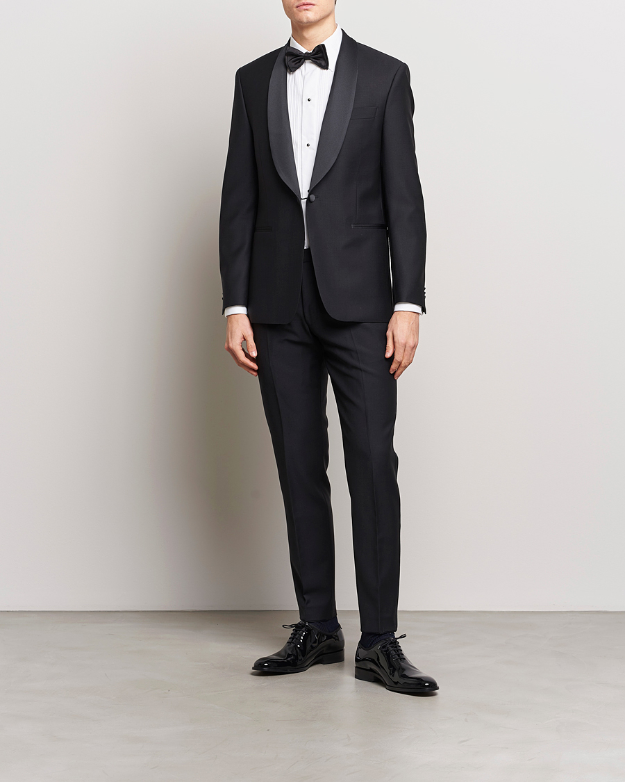 Herr | Byxor | Oscar Jacobson | Denz Wool Tuxedo Trousers Black