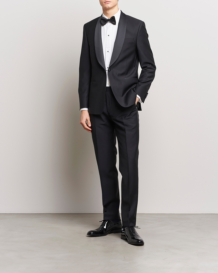 Herr | Byxor | Oscar Jacobson | Denz Straight Wool Tuxedo Trousers Black