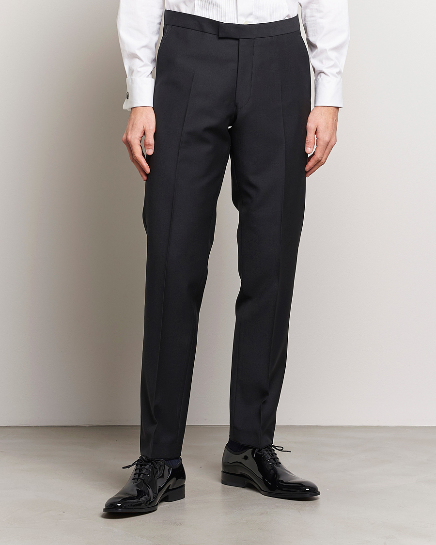 Herr | Byxor | Oscar Jacobson | Denz Straight Wool Tuxedo Trousers Black