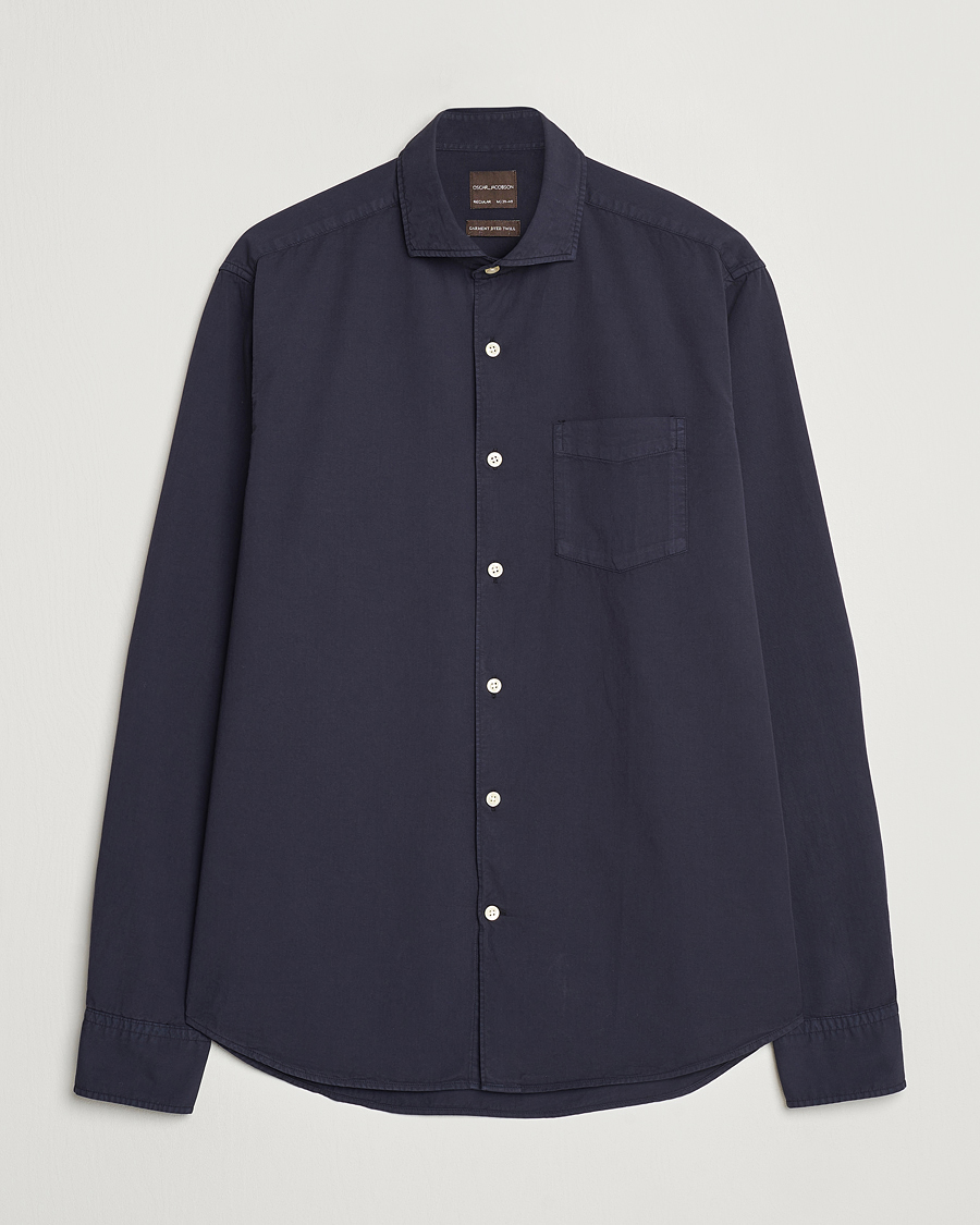 Herr | Skjortor | Oscar Jacobson | Reg Fit Wide Spread Collar Twill Night Blue