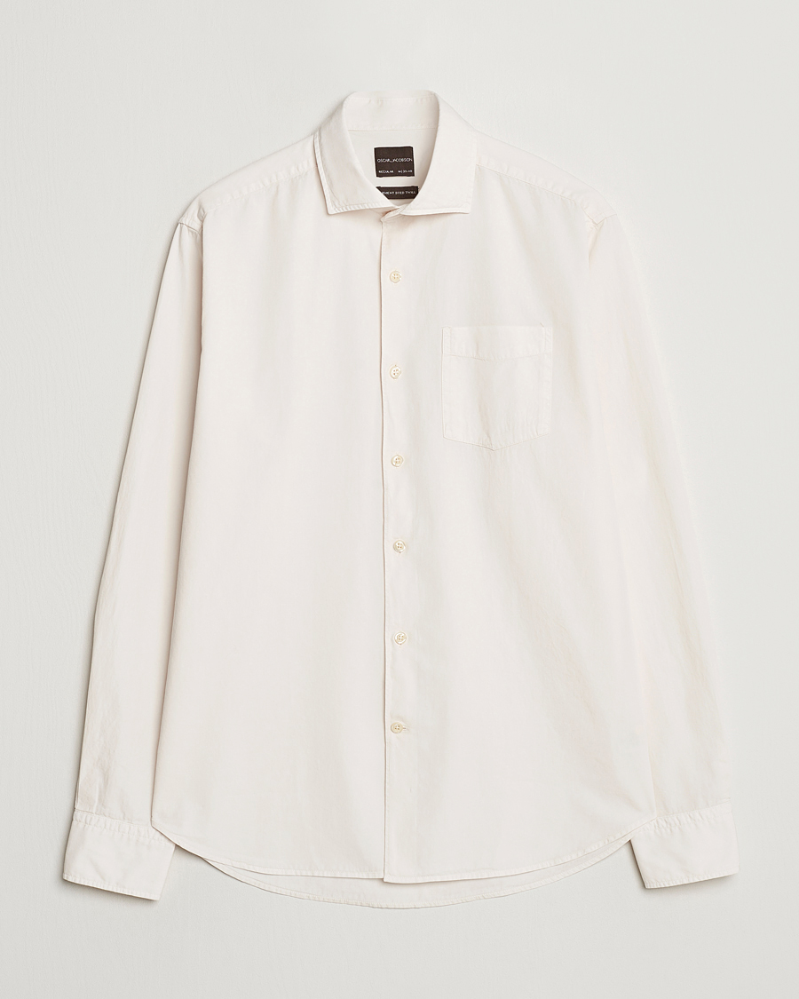 Herr | Skjortor | Oscar Jacobson | Reg Fit Wide Spread Collar Twill Ecru White