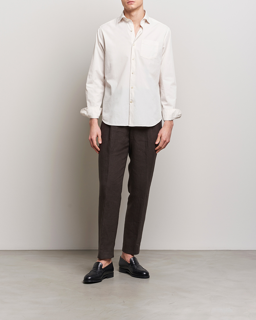 Herr | Skjortor | Oscar Jacobson | Reg Fit Wide Spread Collar Twill Ecru White