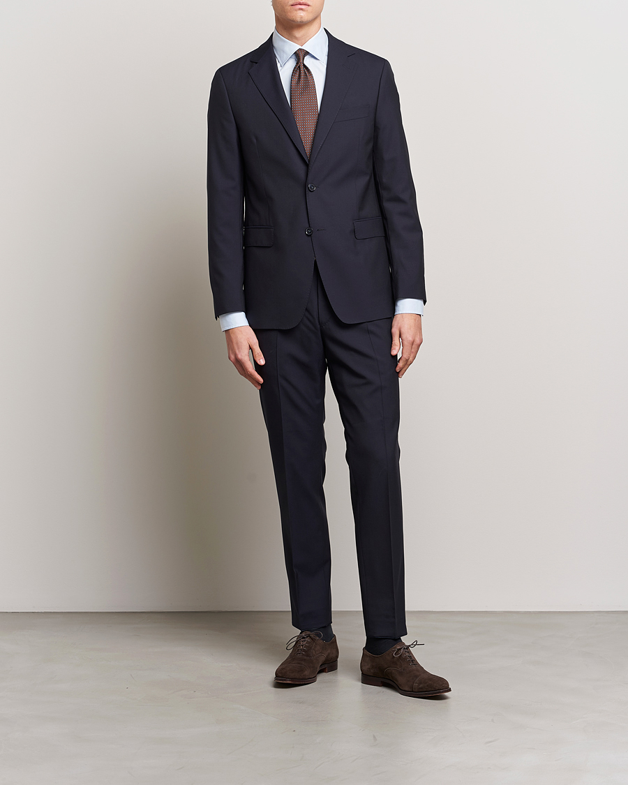 Herr | Byxor | Oscar Jacobson | Denz Wool Trousers Navy