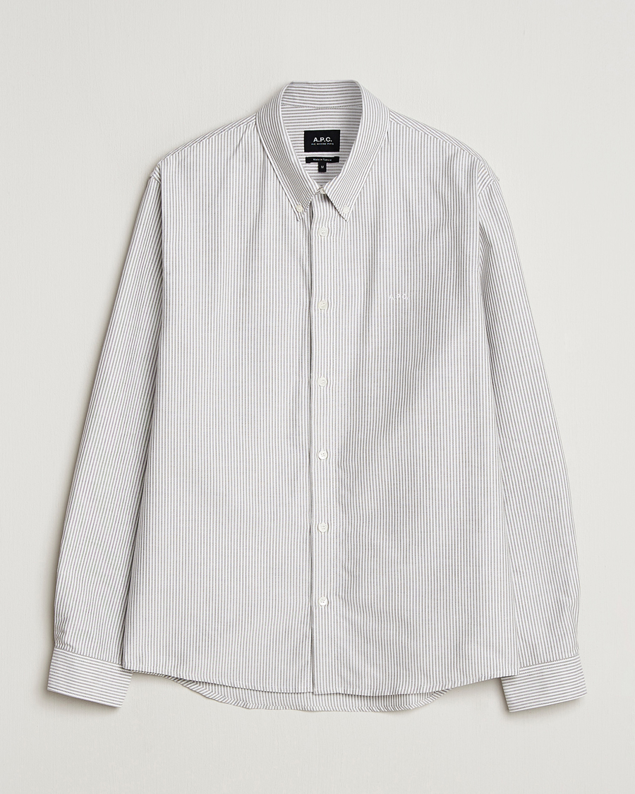 Herr | Skjortor | A.P.C. | Greg Striped Oxford Shirt Green/White
