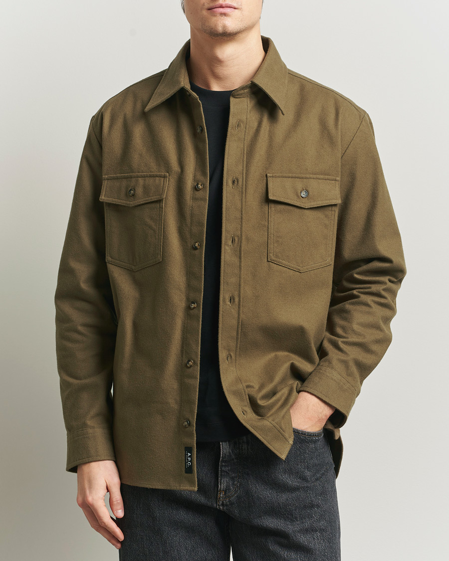 Herr | Skjortor | A.P.C. | Brushed Cotton Overshirt Khaki