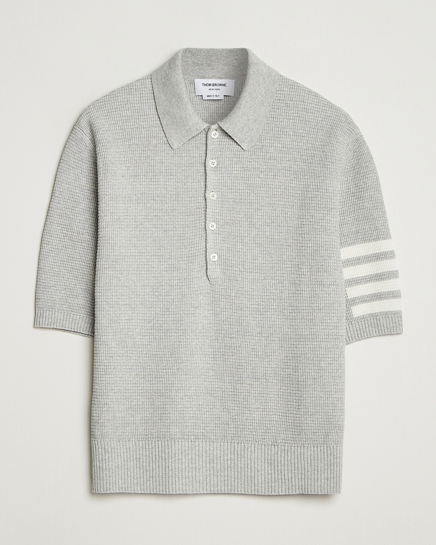 Herr | Pikéer | Thom Browne | Textured 4 Bar Knitted Polo Light Grey
