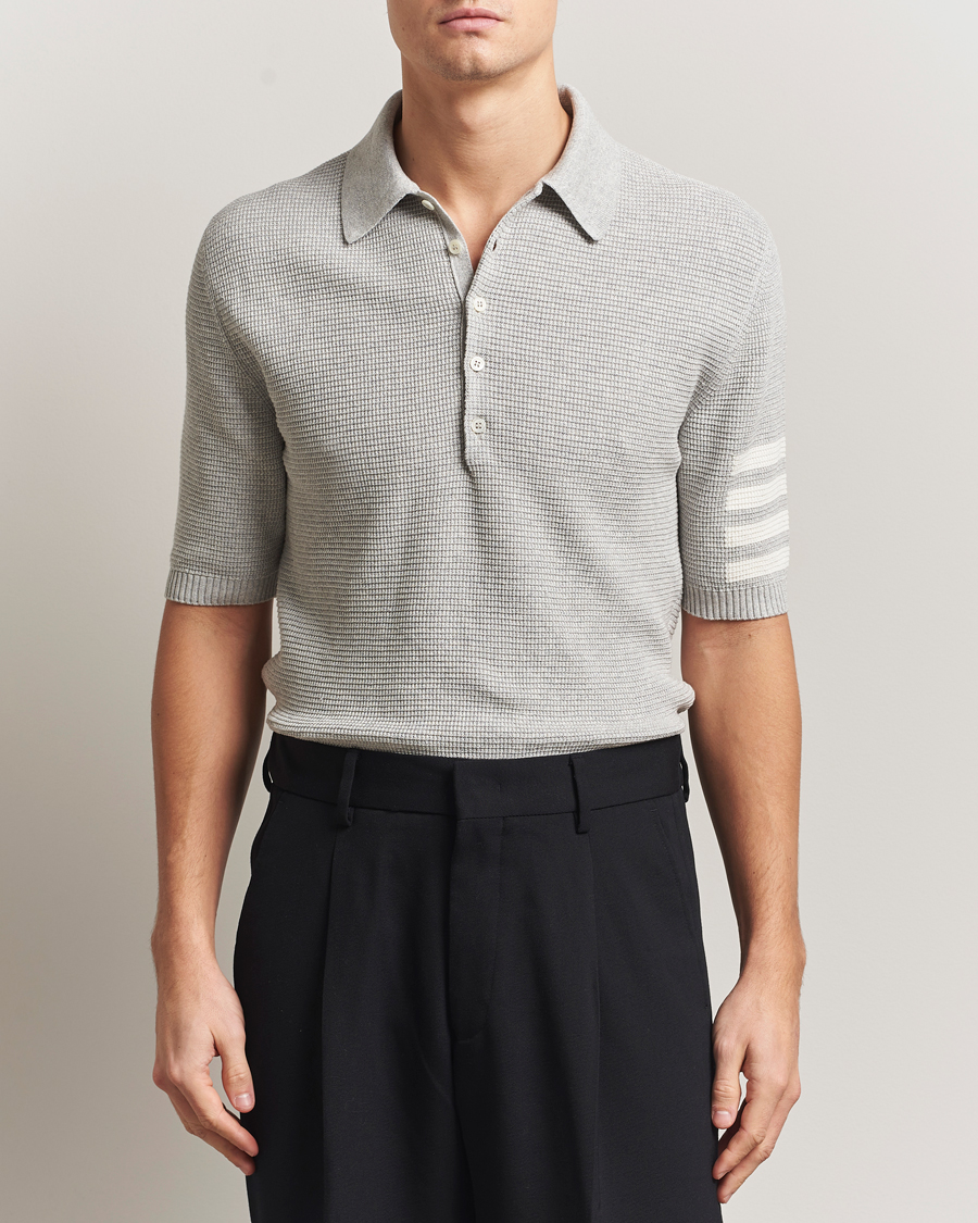 Herr | Pikéer | Thom Browne | Textured 4 Bar Knitted Polo Light Grey