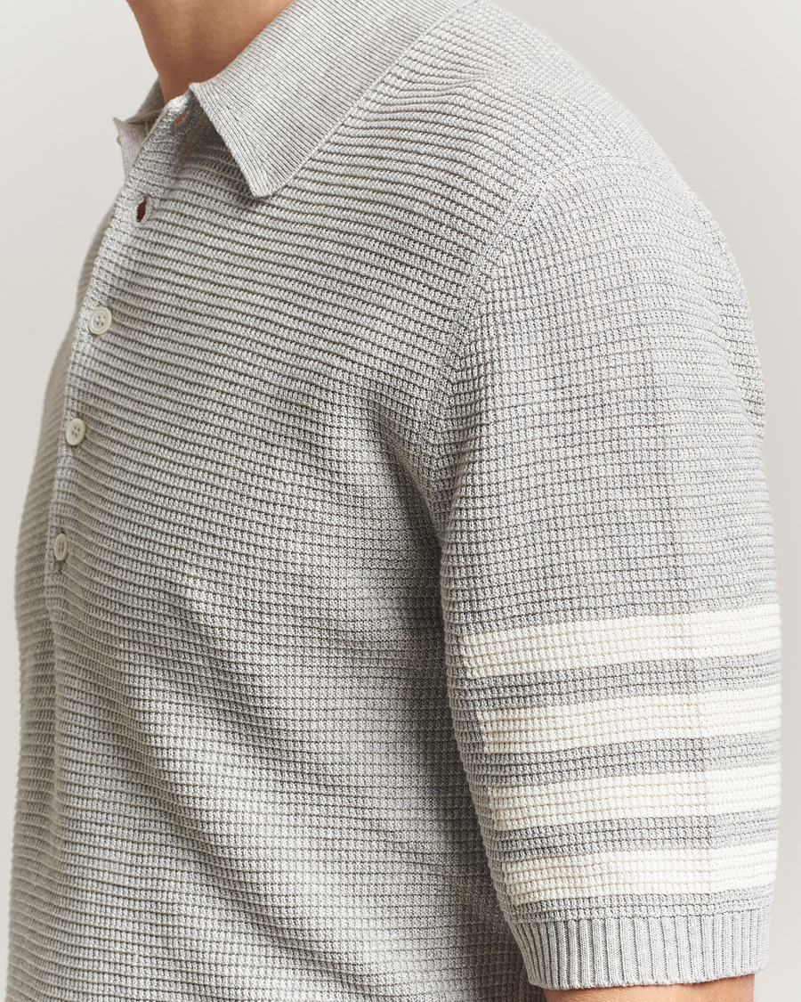 Herr | Pikéer | Thom Browne | Textured 4 Bar Knitted Polo Light Grey