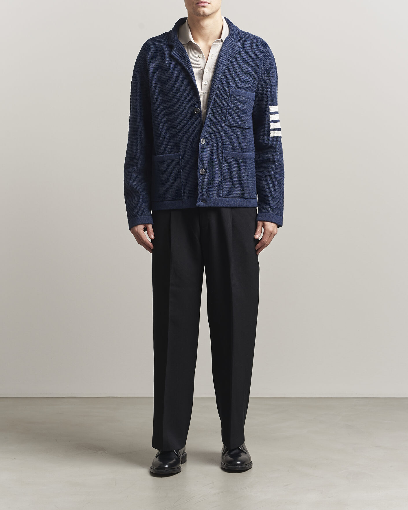 Herr | Tröjor | Thom Browne | Textured 4 Bar Cardigan Jacket Navy