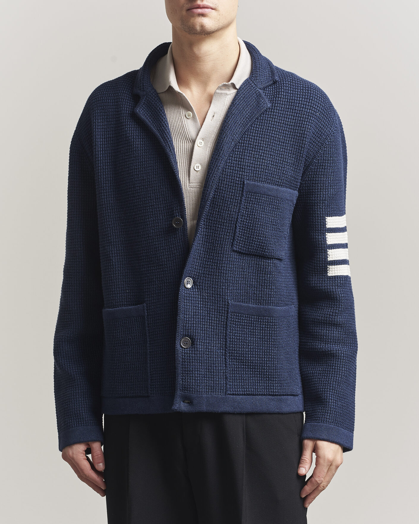 Herr | Tröjor | Thom Browne | Textured 4 Bar Cardigan Jacket Navy