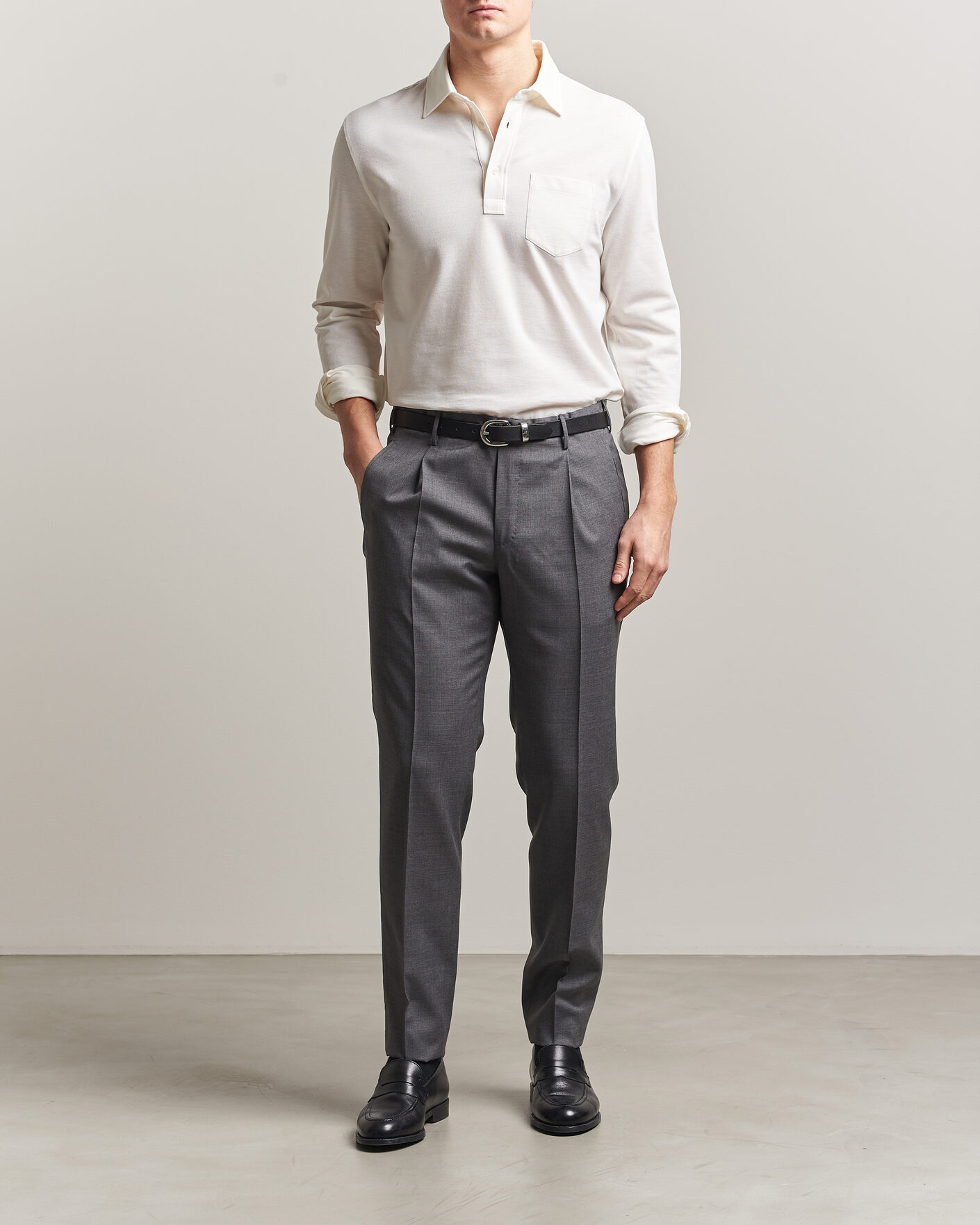 Herr | Pikéer | Ralph Lauren Purple Label | Cotton/Cashmere Long Sleeve Polo Off White