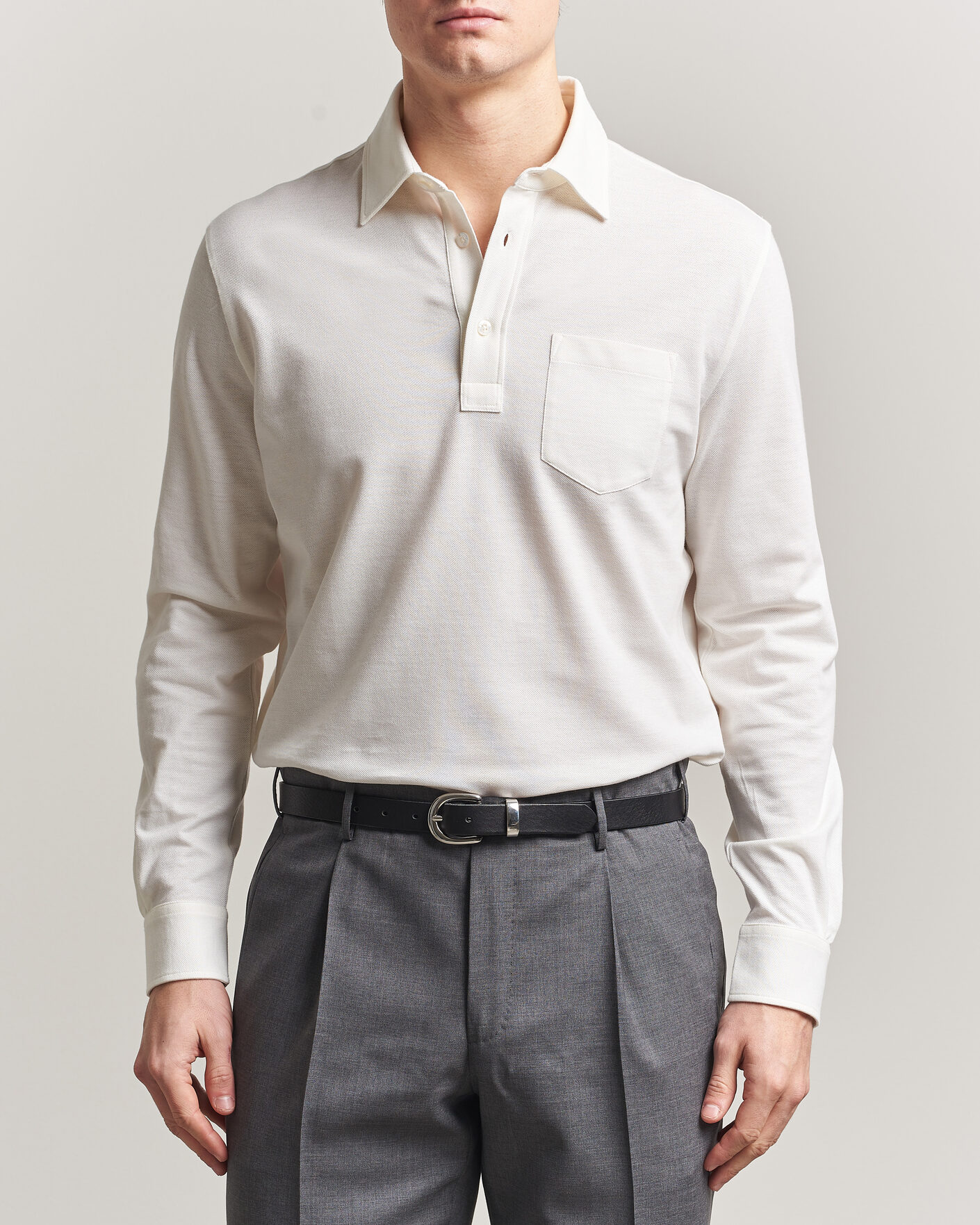 Herr | Pikéer | Ralph Lauren Purple Label | Cotton/Cashmere Long Sleeve Polo Off White