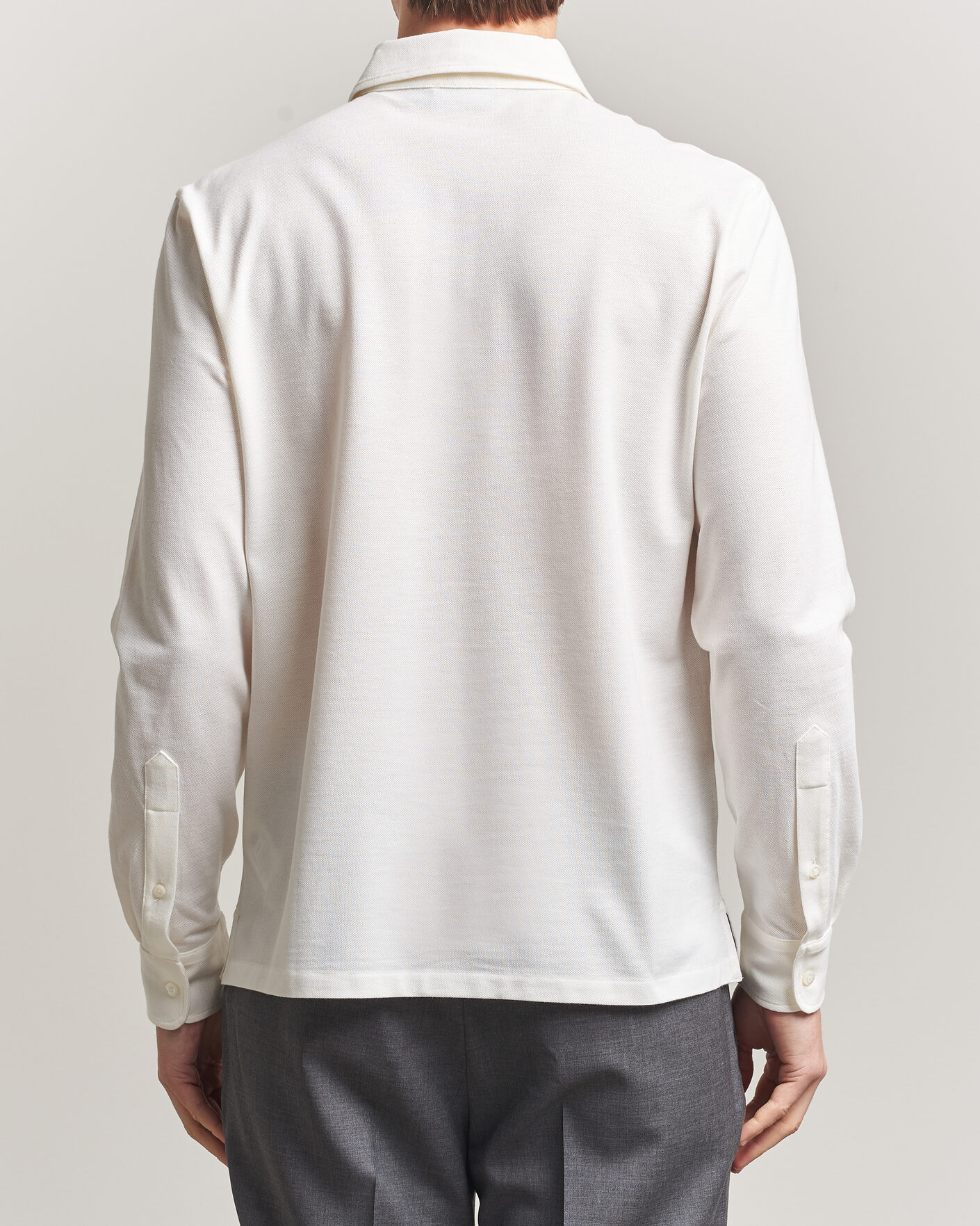 Herr | Pikéer | Ralph Lauren Purple Label | Cotton/Cashmere Long Sleeve Polo Off White
