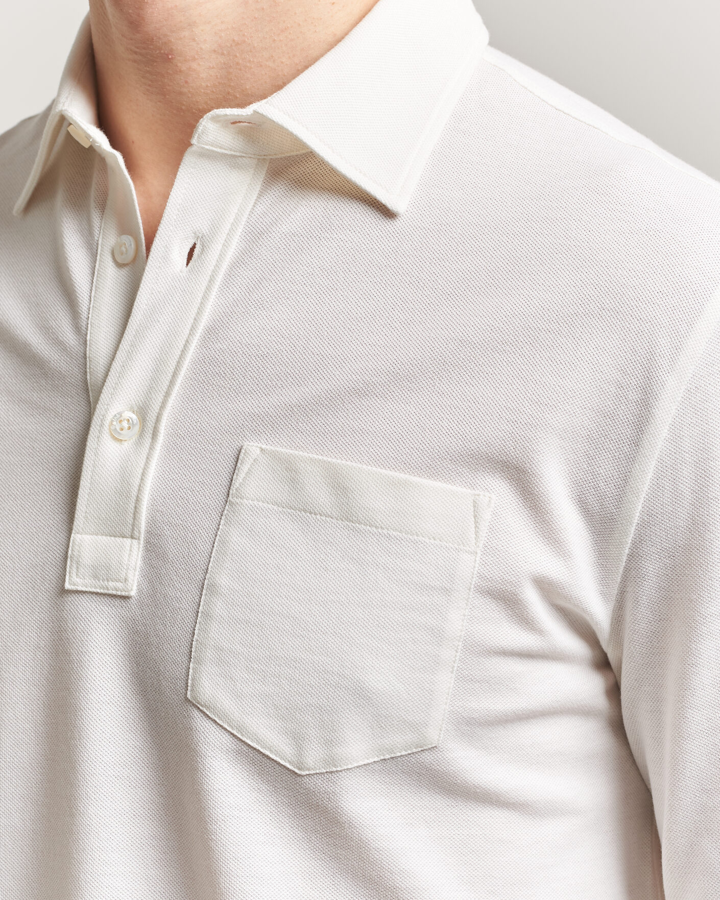 Herr | Pikéer | Ralph Lauren Purple Label | Cotton/Cashmere Long Sleeve Polo Off White
