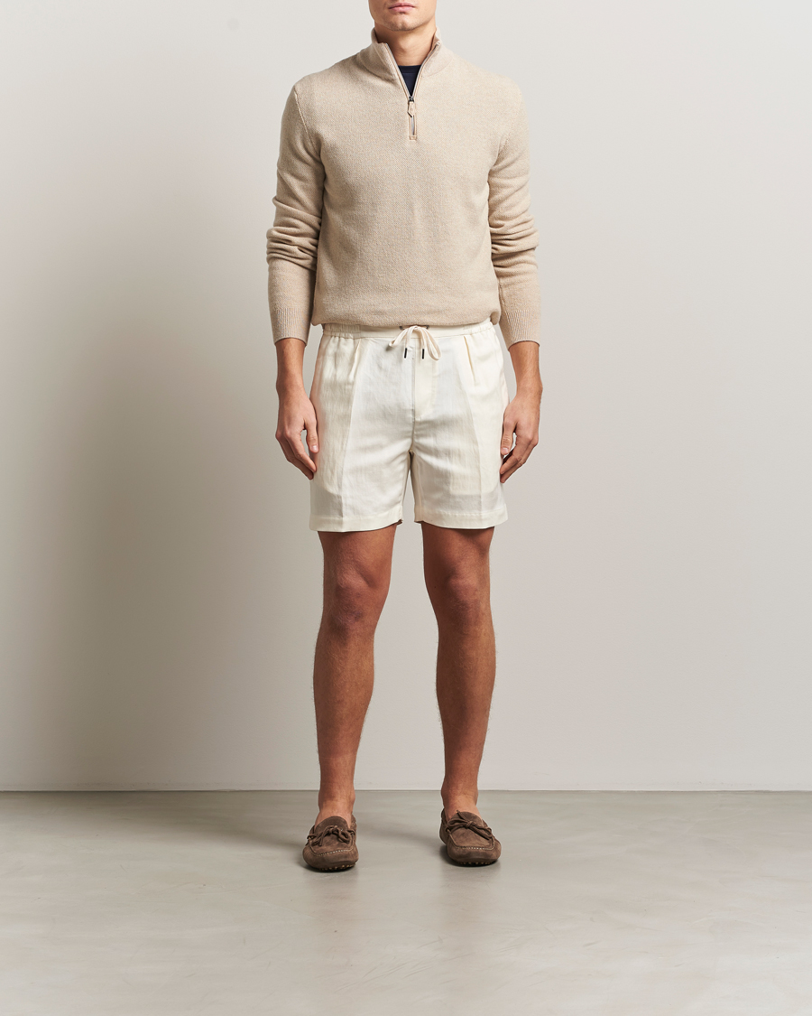 Herr | Tröjor | Ralph Lauren Purple Label | Cashmere Birdseye Half Zip Beige
