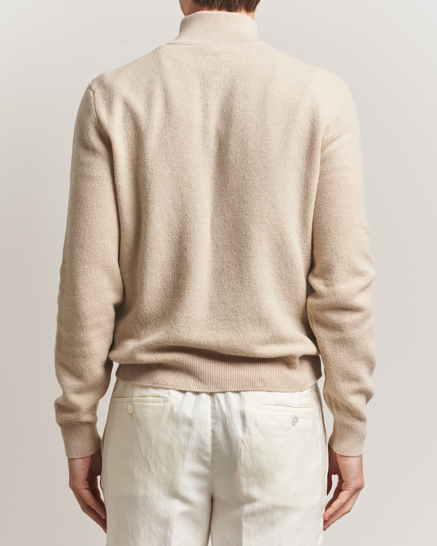 Herr | Tröjor | Ralph Lauren Purple Label | Cashmere Birdseye Half Zip Beige