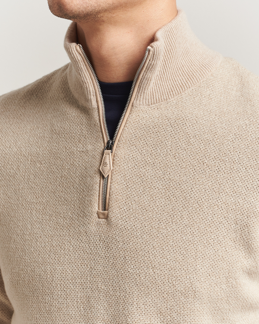 Herr | Tröjor | Ralph Lauren Purple Label | Cashmere Birdseye Half Zip Beige