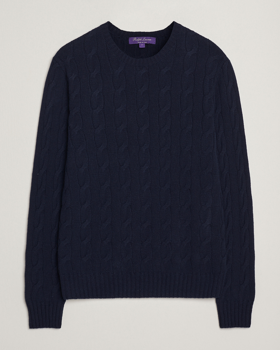 Herr | Tröjor | Ralph Lauren Purple Label | Cashmere Cable Sweater Chairman Navy