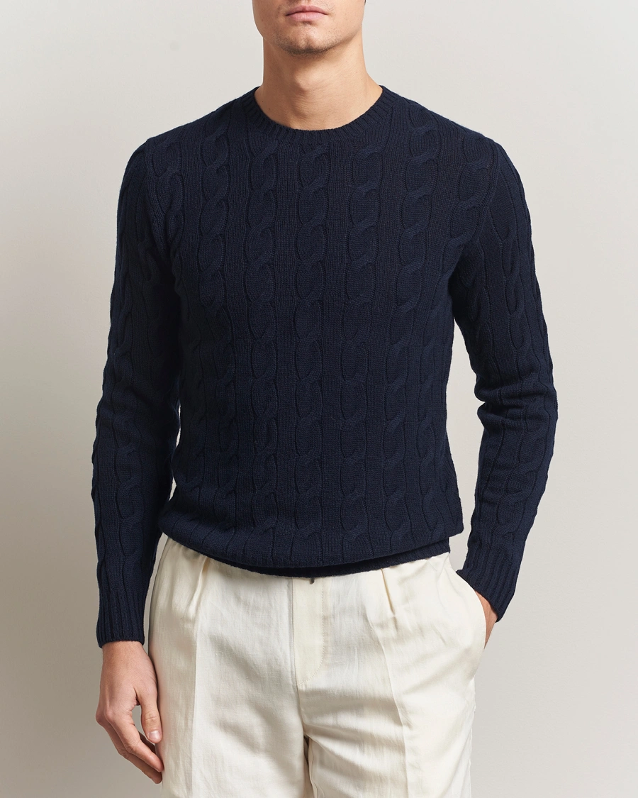 Herr | Tröjor | Ralph Lauren Purple Label | Cashmere Cable Sweater Chairman Navy
