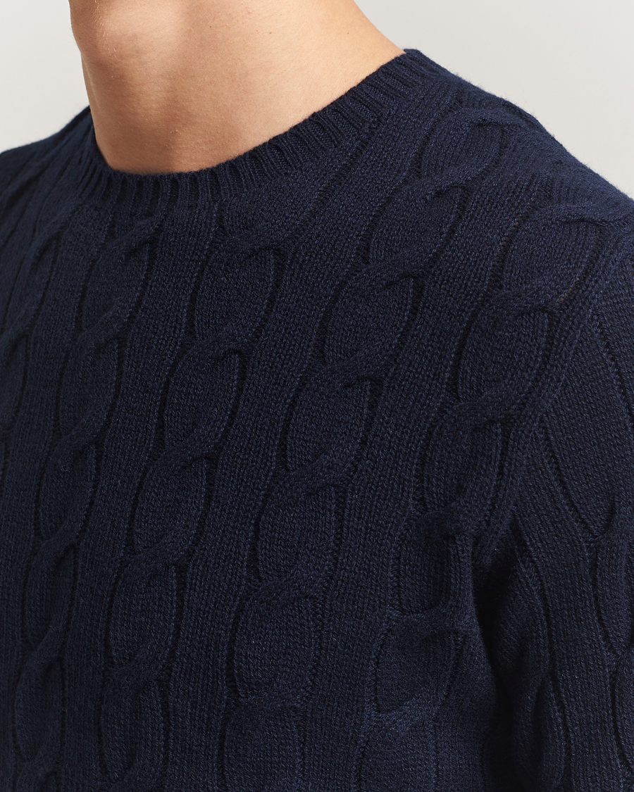 Herr | Tröjor | Ralph Lauren Purple Label | Cashmere Cable Sweater Chairman Navy