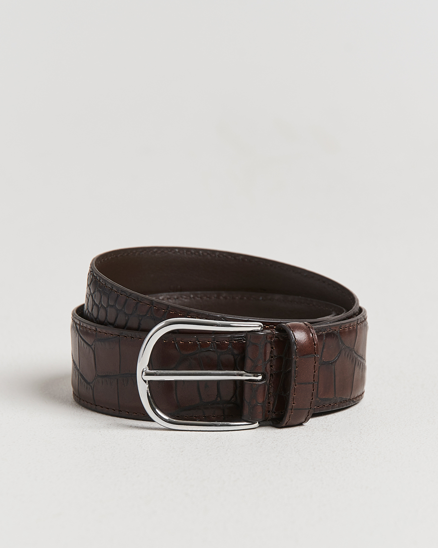 Herr | Bälten | Anderson's | Embossed 3,5cm Leather Belt Brown