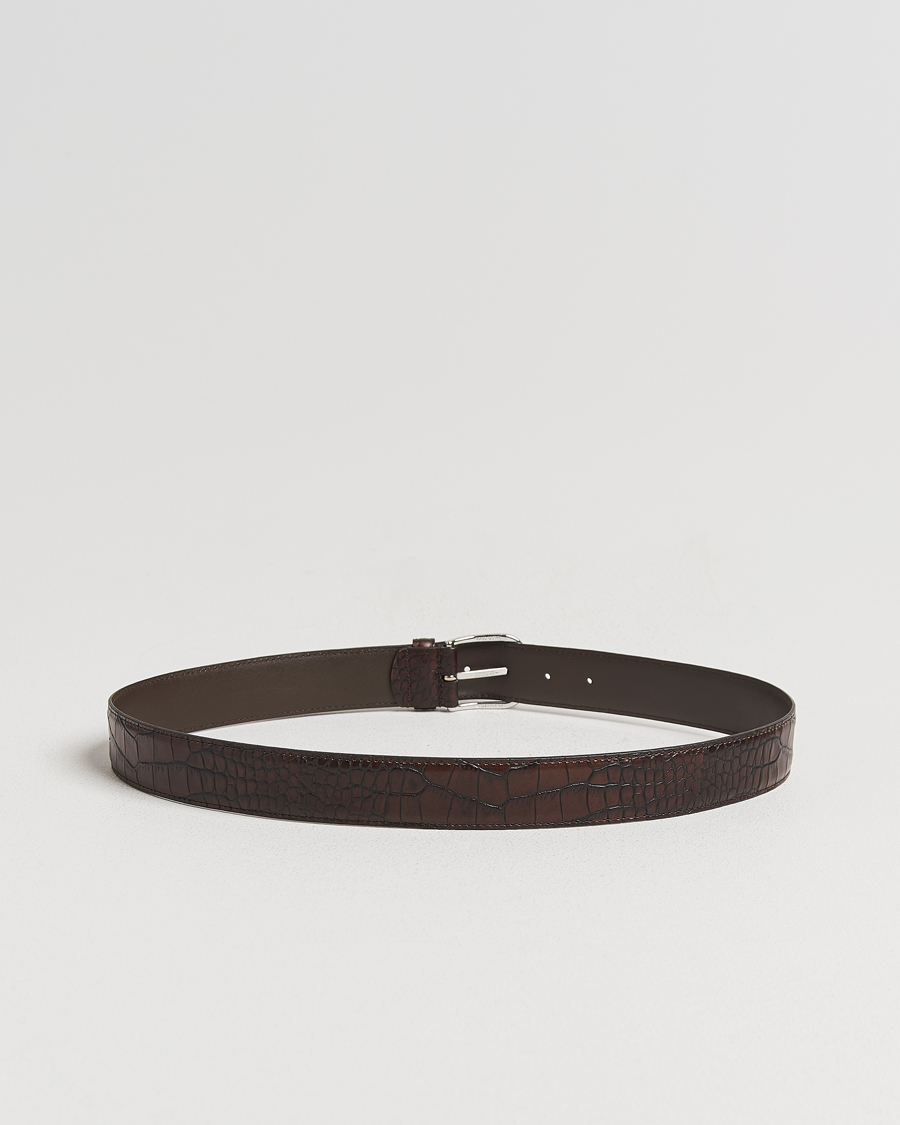 Herr | Bälten | Anderson's | Embossed 3,5cm Leather Belt Brown