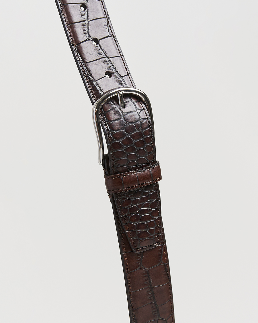 Herr | Bälten | Anderson's | Embossed 3,5cm Leather Belt Brown