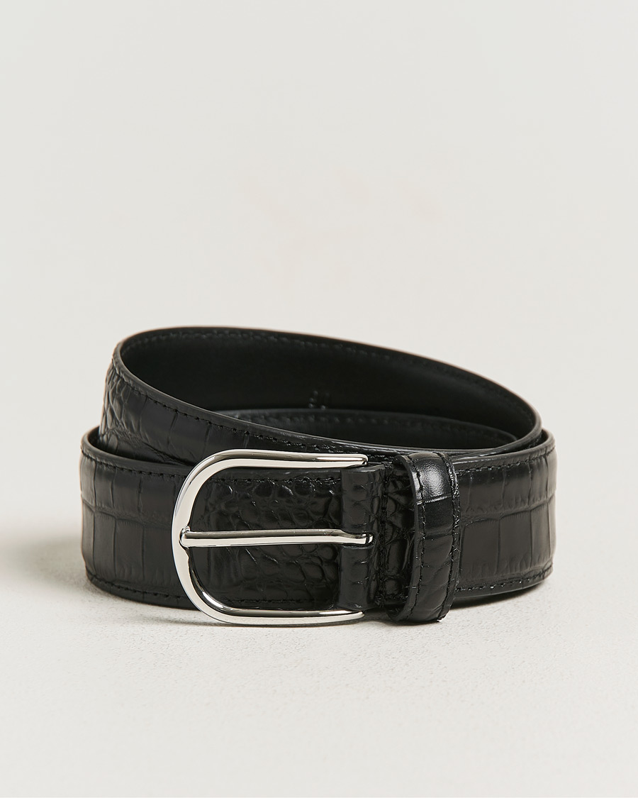Herr | Bälten | Anderson's | Embossed 3,5cm Leather Belt Black