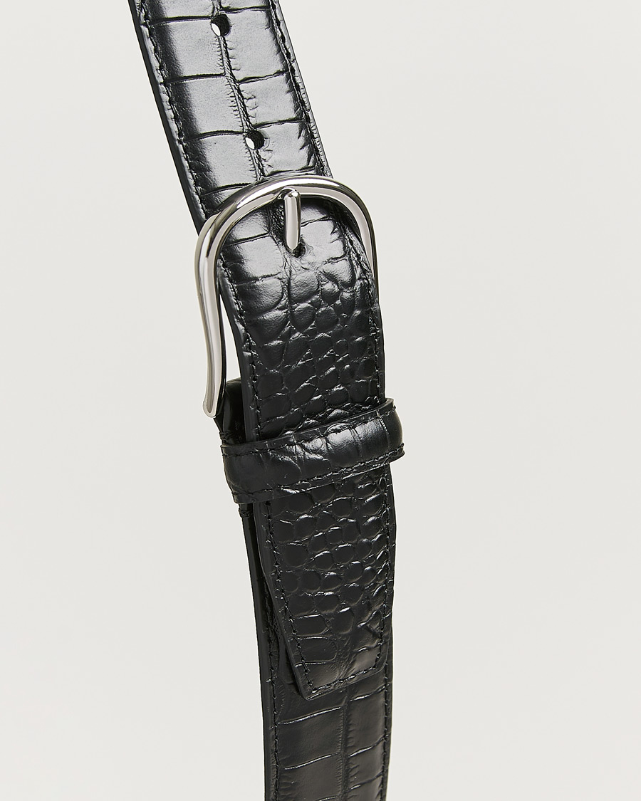 Herr | Bälten | Anderson's | Embossed 3,5cm Leather Belt Black