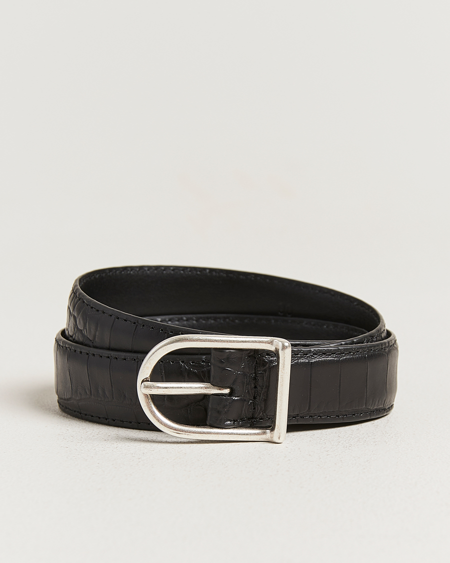 Herr | Bälten | Anderson's | Embossed 2,5cm Lether Belt Black