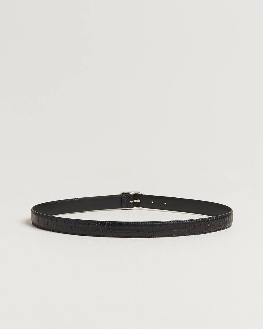 Herr | Bälten | Anderson's | Embossed 2,5cm Lether Belt Black