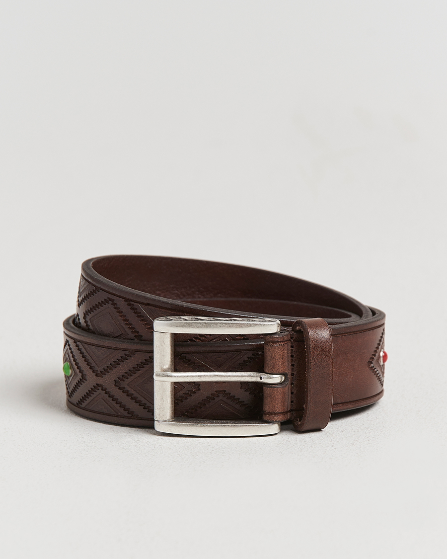 Herr | Bälten | Anderson's | Diamond Pattern Western 3,5cm Belt Brown